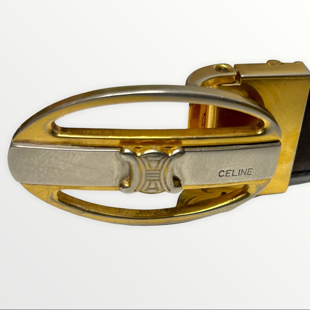 Vintage Celine Brown Leather Belt with Removable Buckle